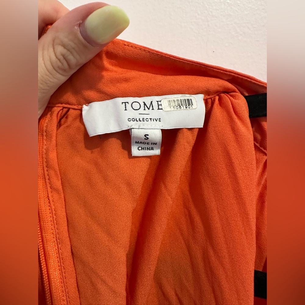 TOME Collective Orange Pleated Dress Size Small - Picture 6 of 7
